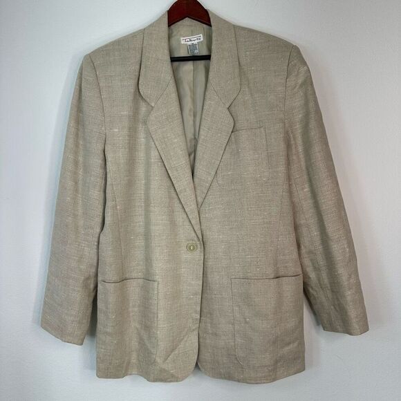 Vintage Talbots 100% Linen Tan Blazer Womens 14 Pockets Preppy Minimalist Career - Picture 1 of 9